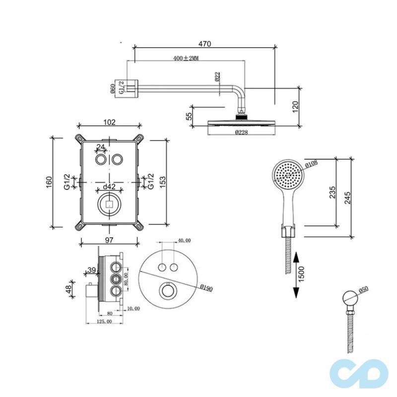 креслення Душова система Q-tap ​​Inspai Therm T20250102