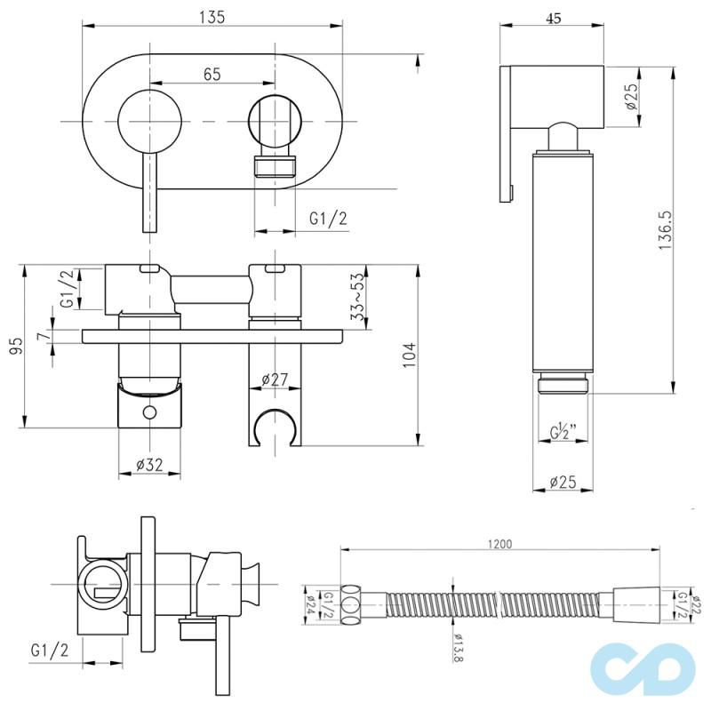 креслення Гігієнічний душ Q-tap Inspai Varius V00440501