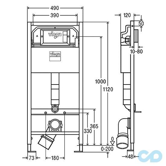 креслення Інсталяція для унітазу Viega Prevista Dry + кріпильний комплект 771973 + 460440