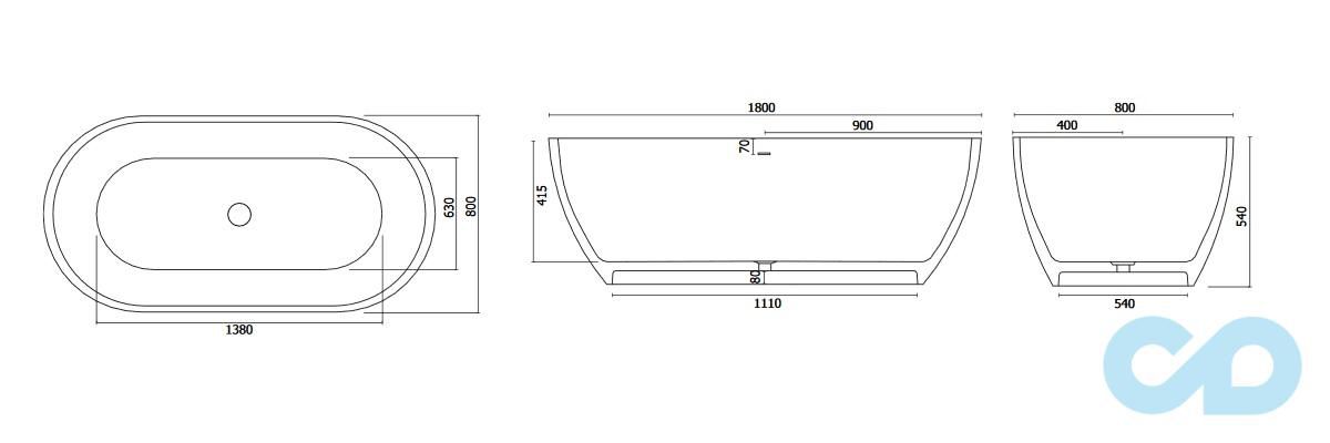 чертеж Ванна отдельностоящая Badeloft BW-02-XL