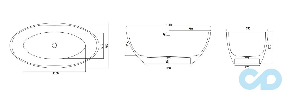 креслення Ванна отдельностоящая Badeloft BW-04-L