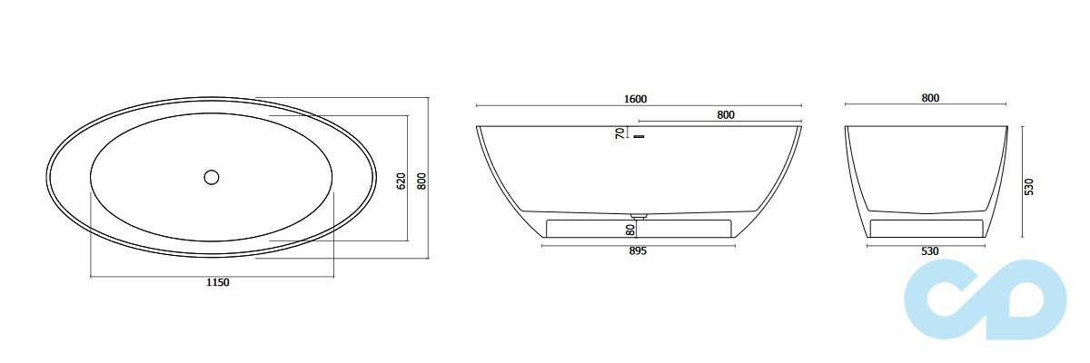 креслення Ванна отдельностоящая Badeloft BW-05-L