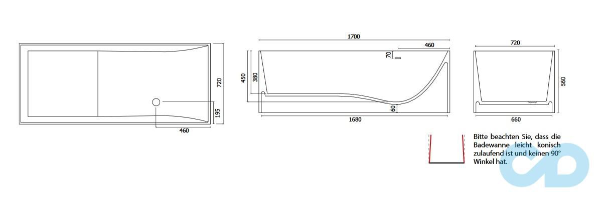 креслення Ванна отдельностоящая Badeloft BW-06-XL