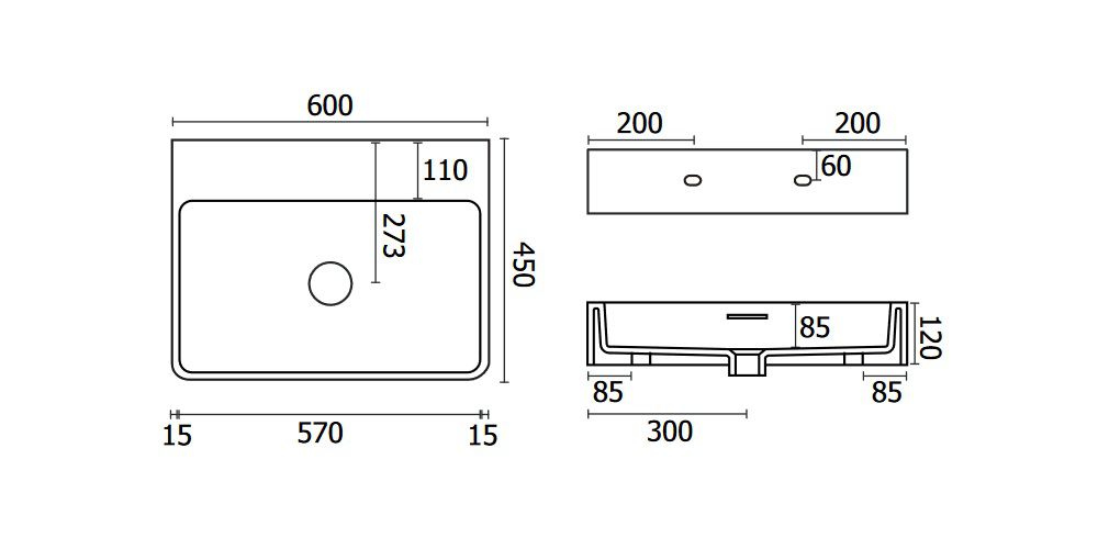 креслення Підвісна раковина Badeloft WT-01-M