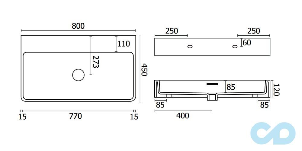 креслення Підвісна раковина Badeloft WT-01-L