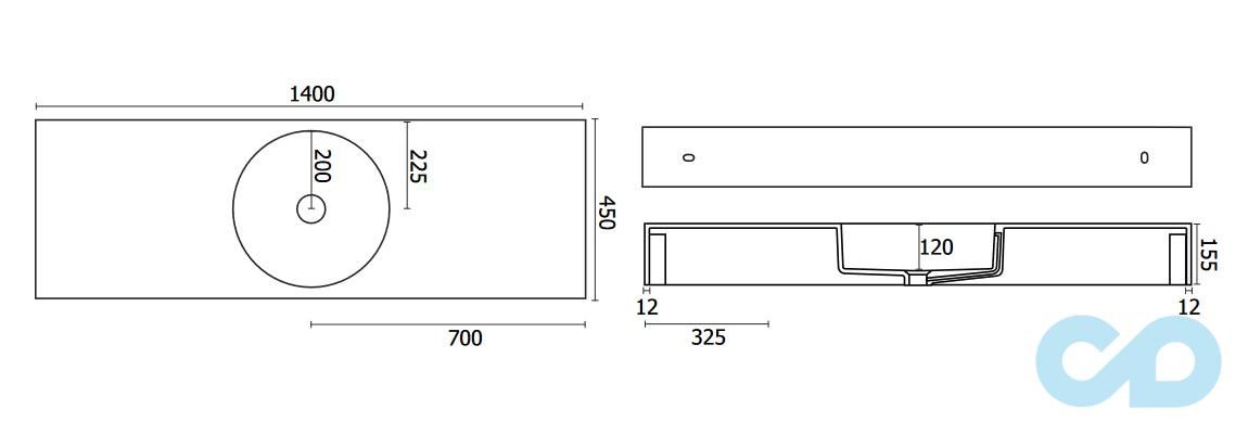 креслення Підвісна раковина Badeloft WT-02-C
