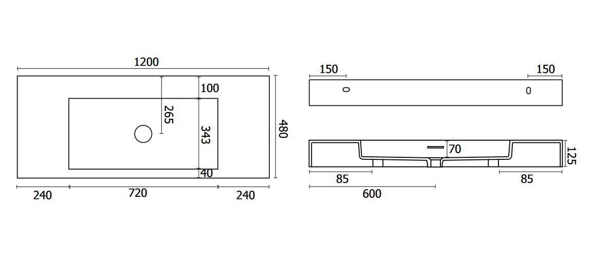 креслення Підвісна раковина Badeloft WT-03
