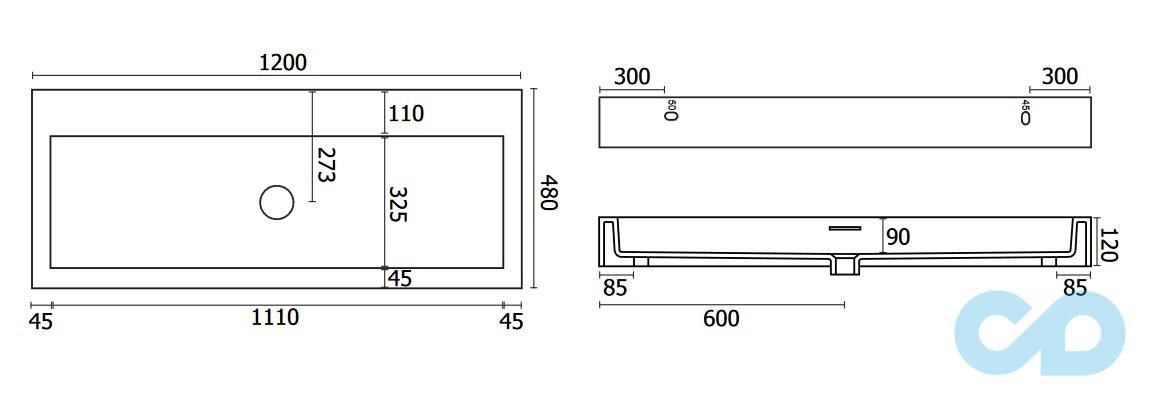 креслення Підвісна раковина Badeloft WT-06-XXL