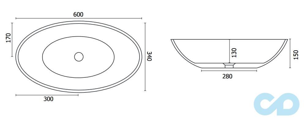 креслення Накладна раковина Badeloft WB-05