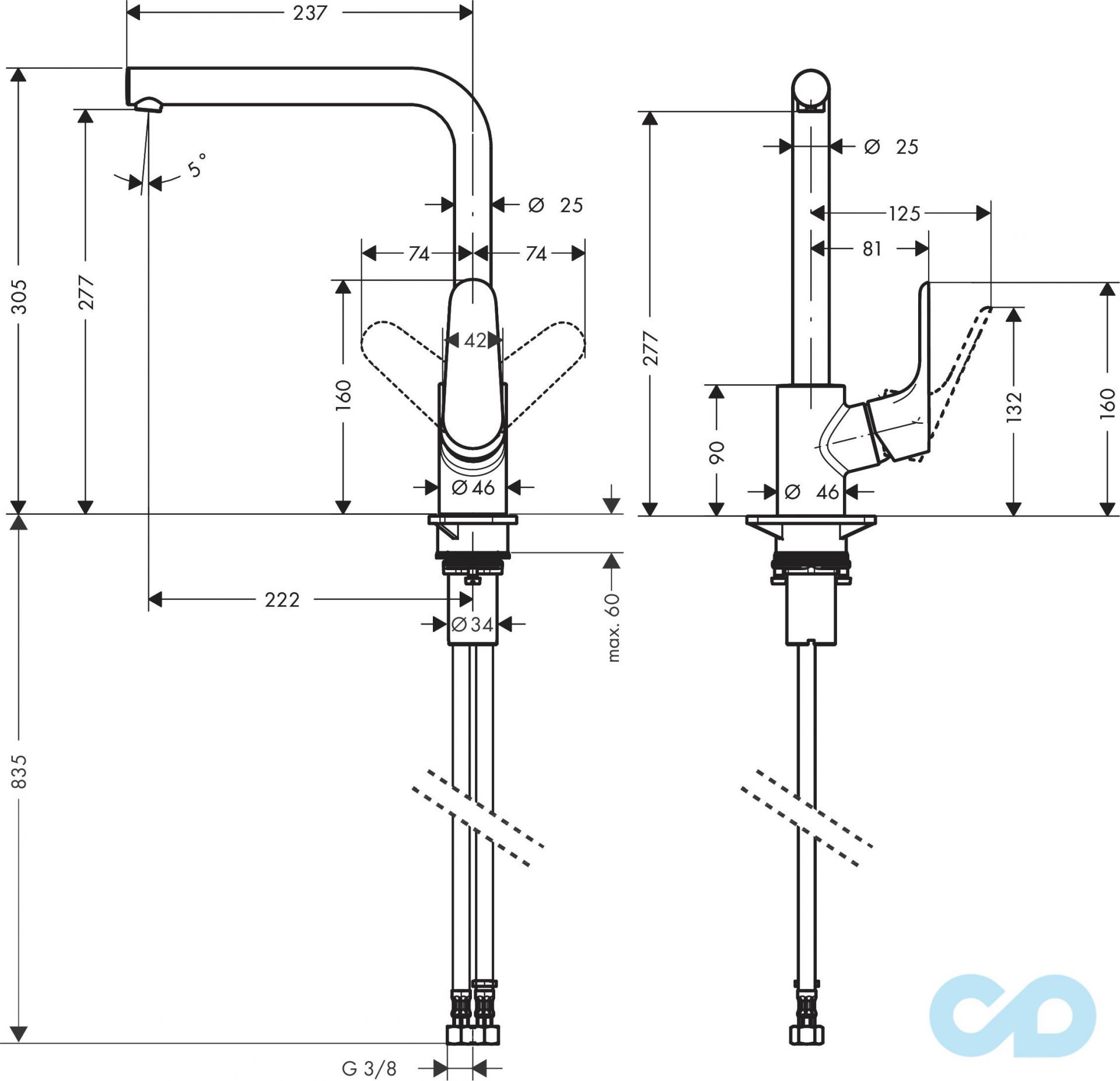 чертеж Кухонный смеситель Hansgrohe Focus M41 31817670