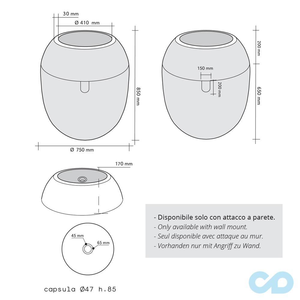 технічна схема Плитка раковина з натурального каменю Imso 47x47 ISLACAPFU