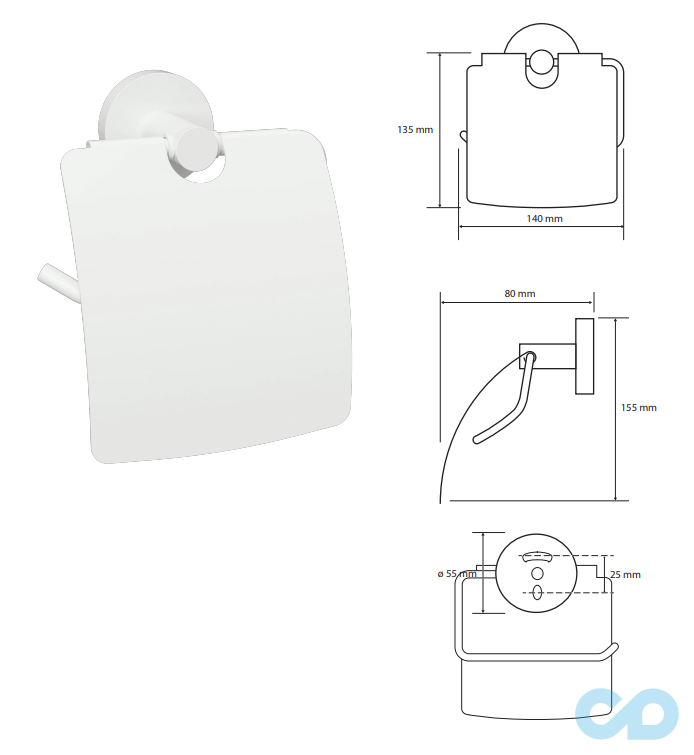 креслення Тримач туалетного паперу Bemeta White 104112014 з кришкою