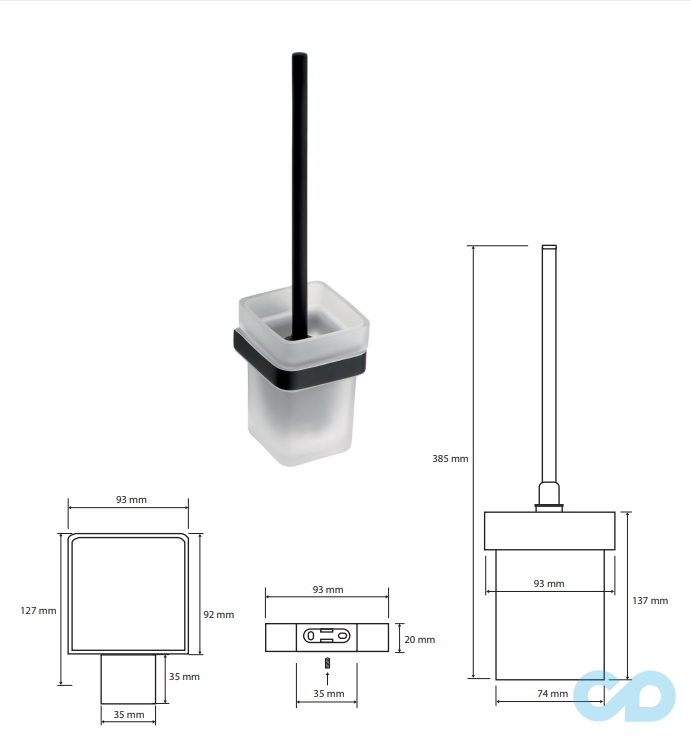 креслення Туалетна щітка з власником Bemeta Nero 135013010 чорна