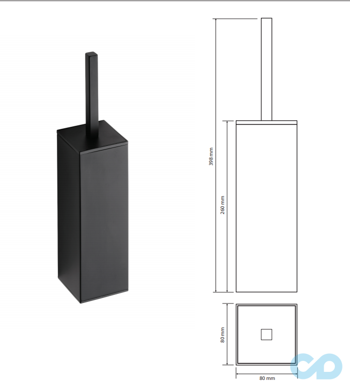 креслення Туалетна щітка з власником Bemeta Nero 135913090 чорна висока