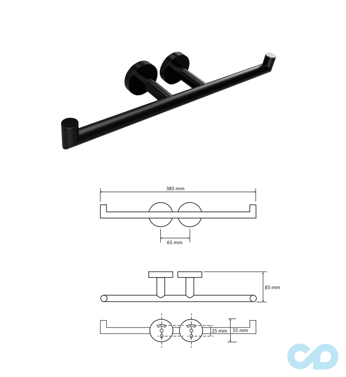 креслення Тримач туалетного паперу Bemeta Dark 104201070 чорний подвійний