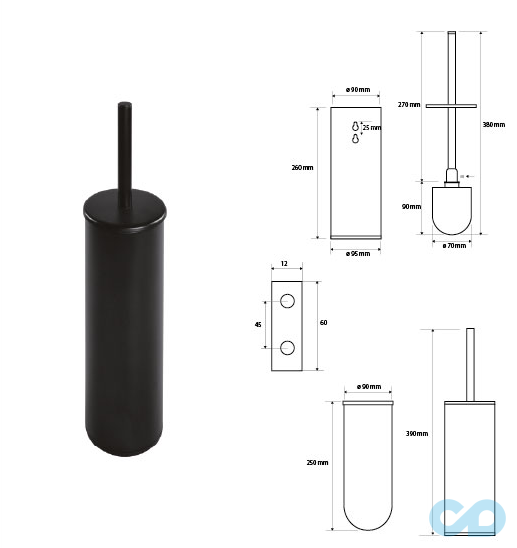 чертеж Туалетная щетка с держателем Bemeta Dark 102313060 черная высокая
