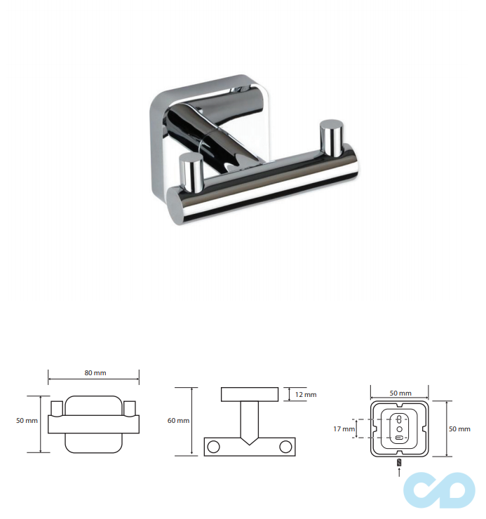 креслення Гачок Bemeta Tasi 154106032 хром подвійний