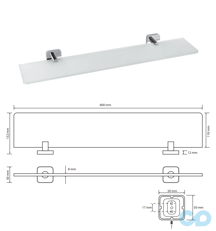 чертеж Полочка в ванную Bemeta Tasi 154102242 стеклянная
