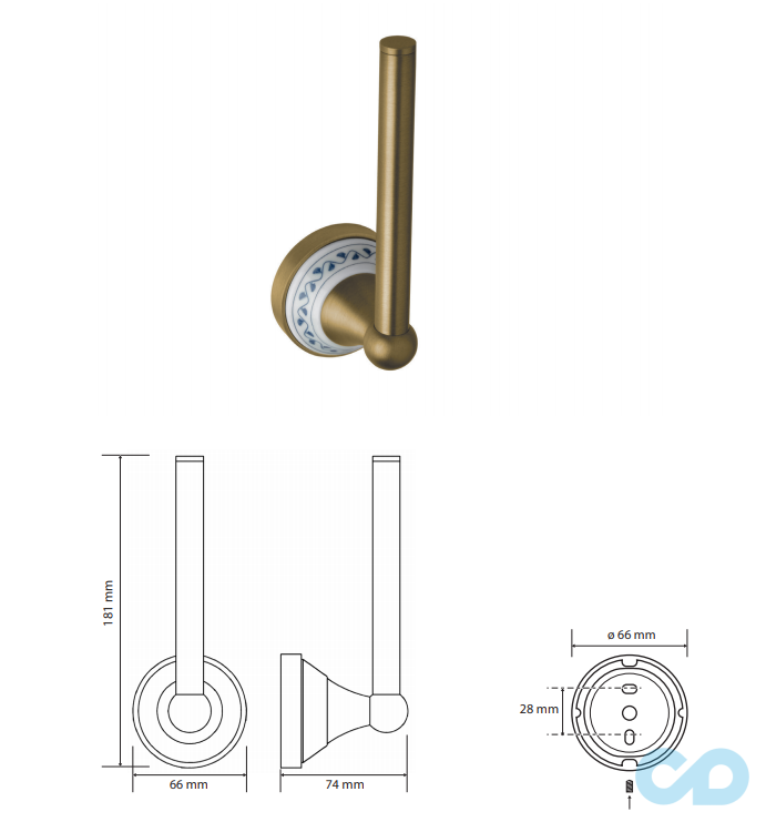 креслення Тримач туалетного паперу Bemeta Kera 144712037 бронза вертикальний