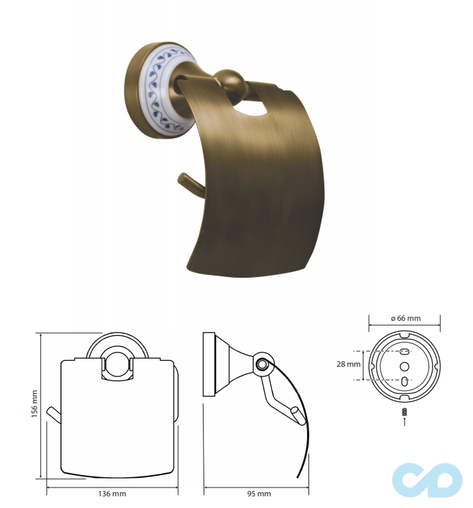 креслення Тримач туалетного паперу Bemeta Kera 144712017 бронза з кришкою
