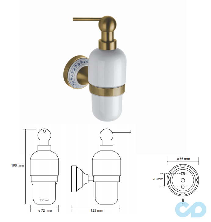 креслення Дозатор для рідкого мила Bemeta Kera 144709017 бронза