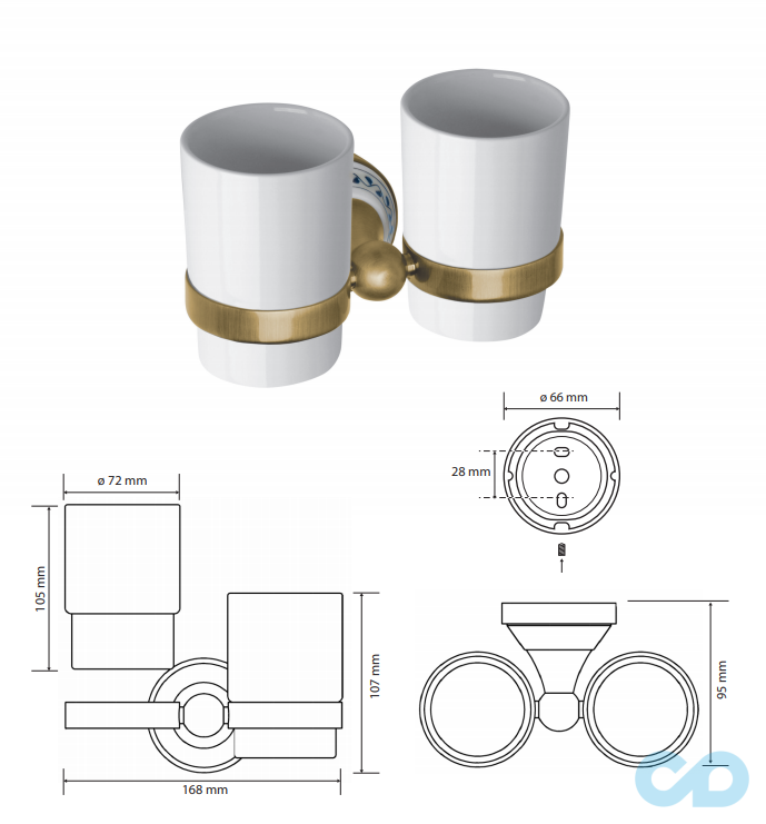 креслення Тримач зубної щітки Bemeta Kera 144710027 бронза подвійний