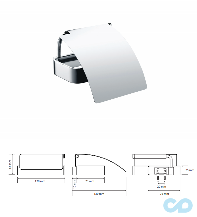 креслення Держатель туалетной бумаги Bemeta Solo 139112012 хром с крышкой