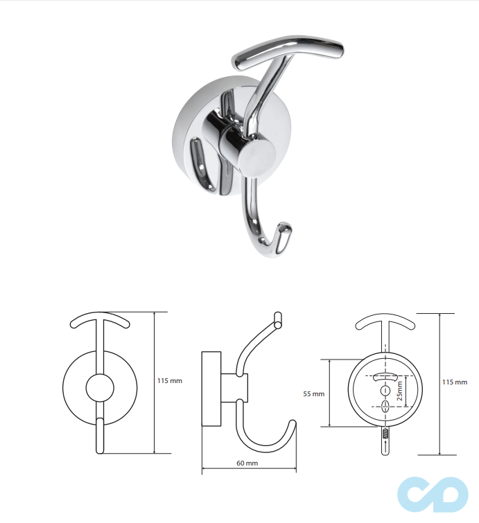 креслення Вішак з гачком Bemeta Omega 104105252 хром