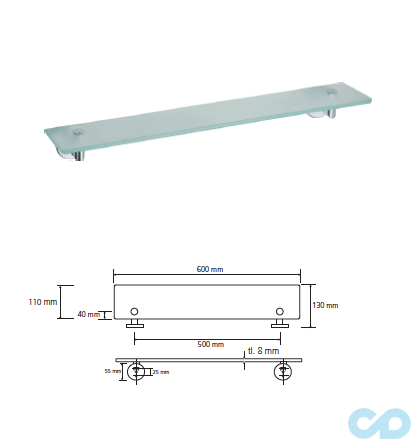 креслення Поличка скляна Bemeta Omega 104202042 хром