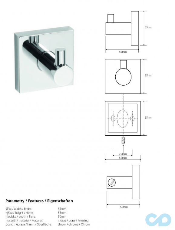 креслення Гачок Bemeta Beta 132106022 хром