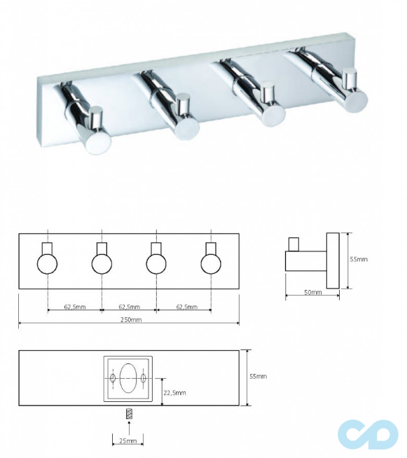 креслення Планка з чотирма гачками Bemeta Beta 132405212 хром