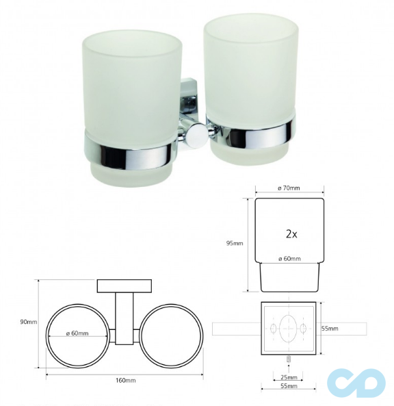 креслення Тримач зубних щіток Bemeta Beta 132110022 хром подвійний