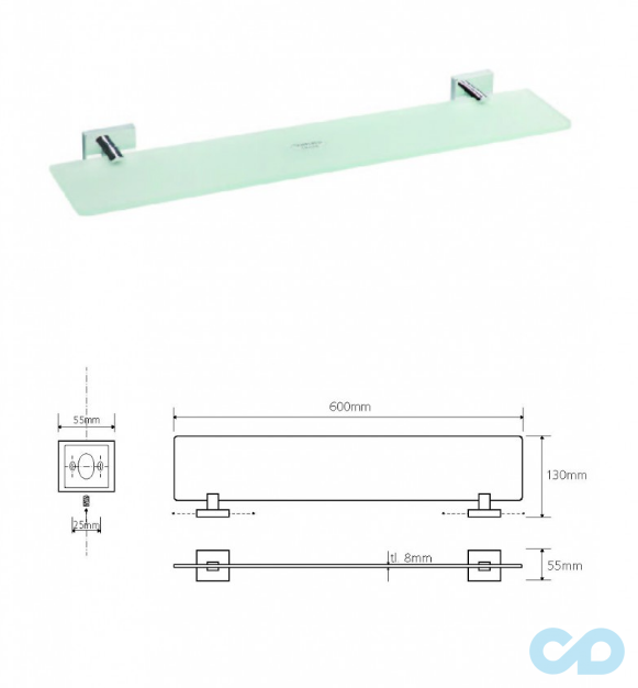 креслення Поличка скляна Bemeta Beta 132102042 хром