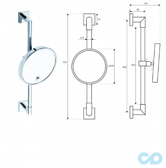 креслення Дзеркало косметичне Bemeta Beta 132201172 хром на стійці
