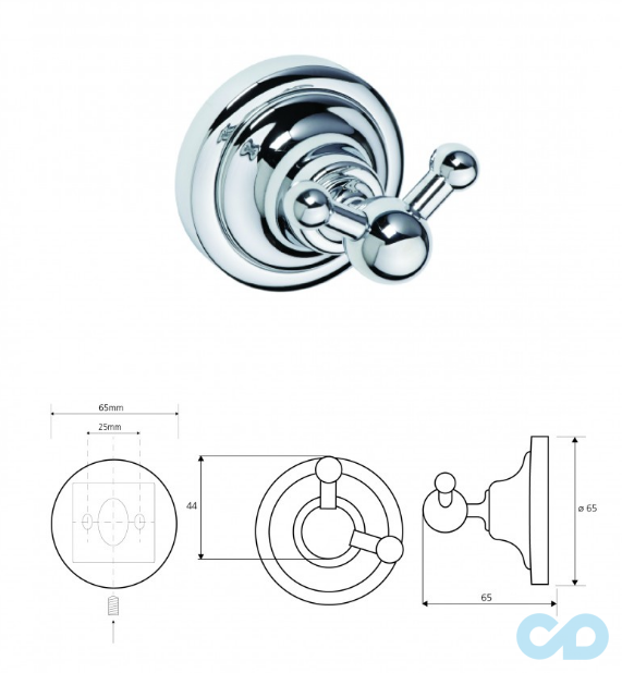 креслення Гачок Bemeta Retro 144306032 хром подвійний