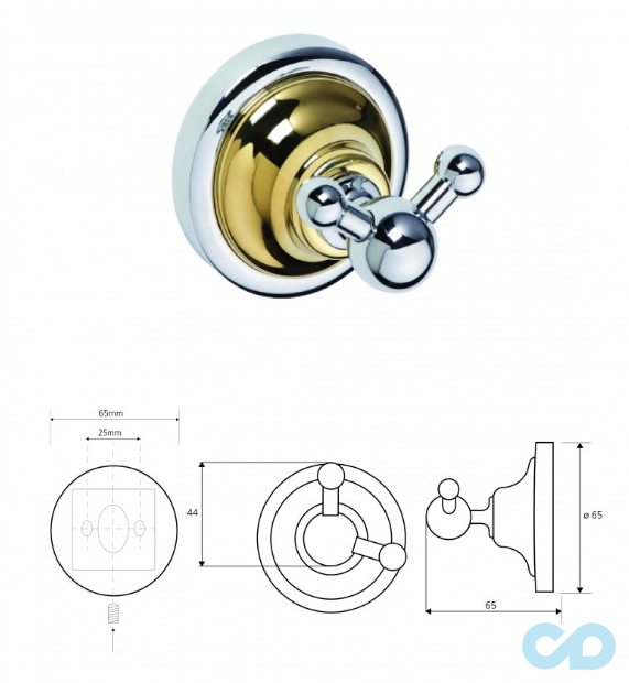 чертеж Крючок Bemeta Retro 144206038 золото/хром двойной