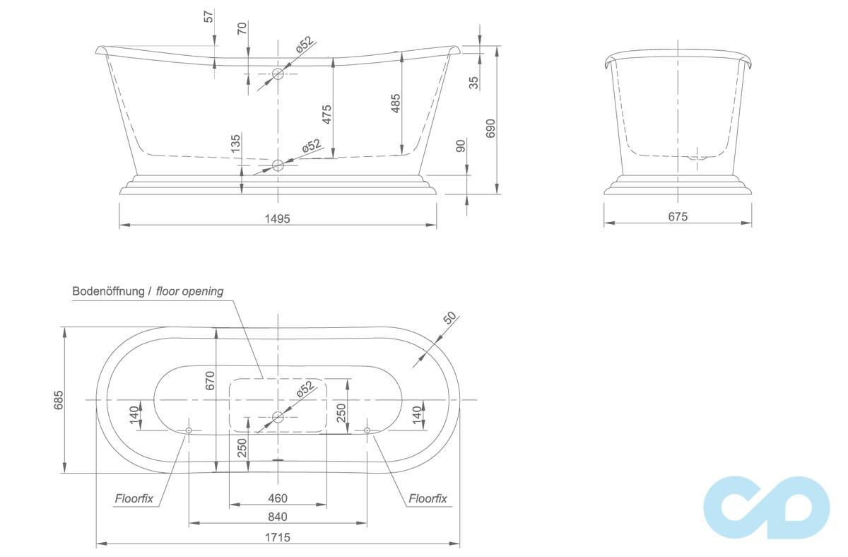 креслення Ванна отдельностоящая Knief Princess I 0100-081-01