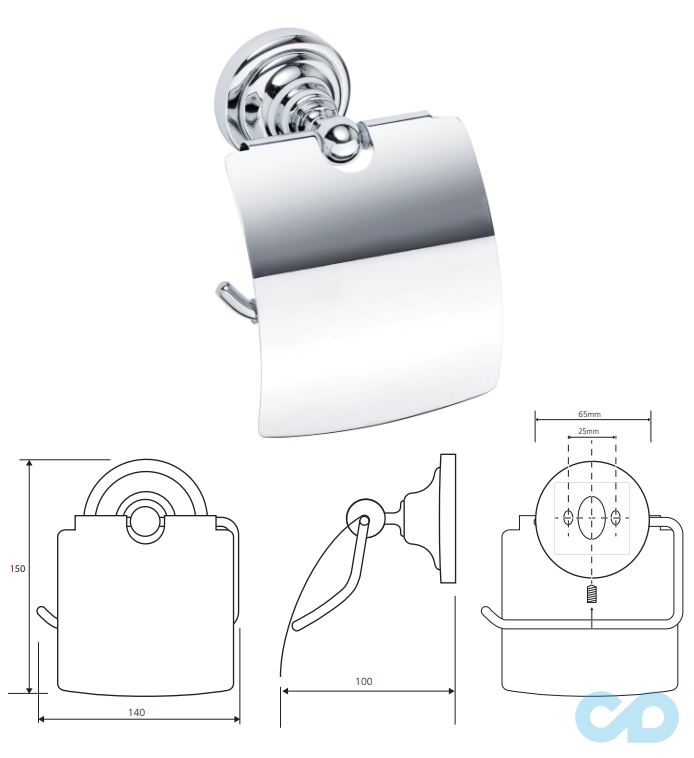 креслення Тримач туалетного паперу Bemeta Retro 144312012 хром з кришкою