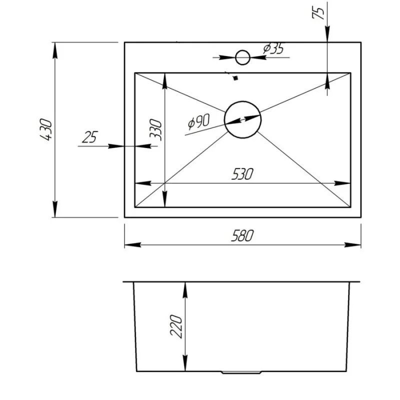 креслення Кухонна мийка Imperial Handmade D5843