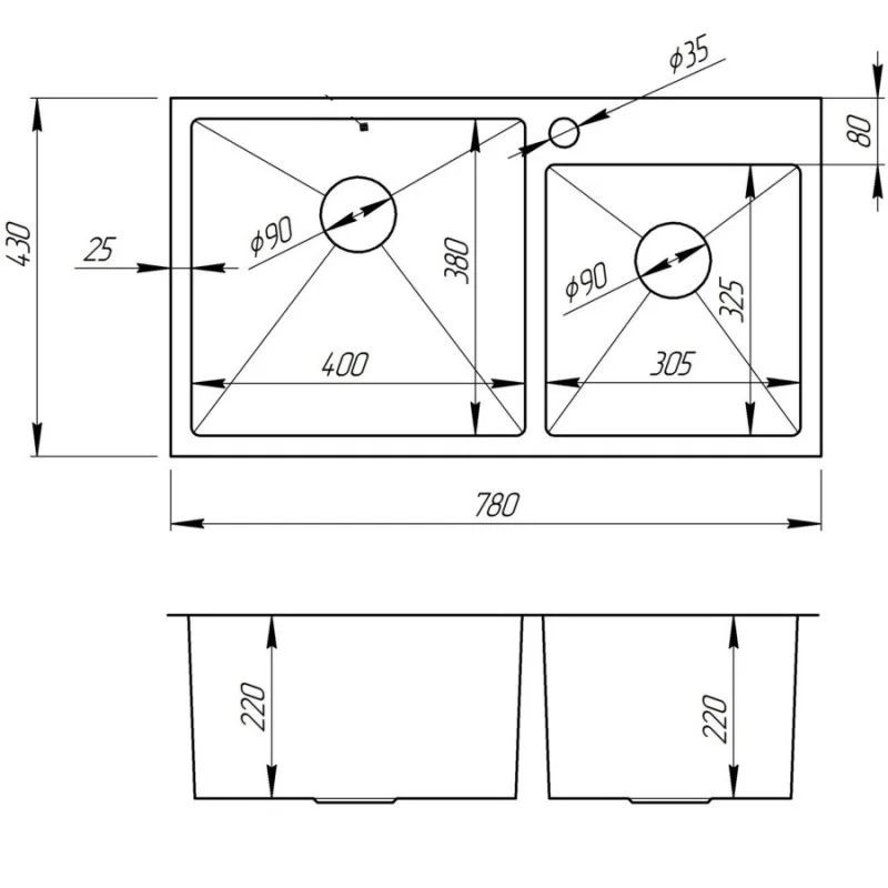 креслення Кухонна мийка Imperial Handmade S7843