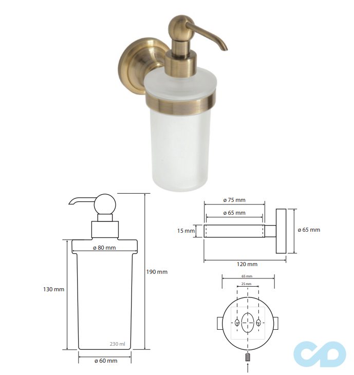 креслення Дозатор для рідкого мила Bemeta Retro 144109017 бронза