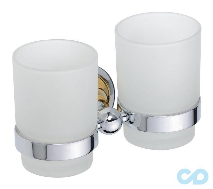 Тримач зубних щіток зі склянкою Bemeta Beta 144210028 золото/хром подвійний