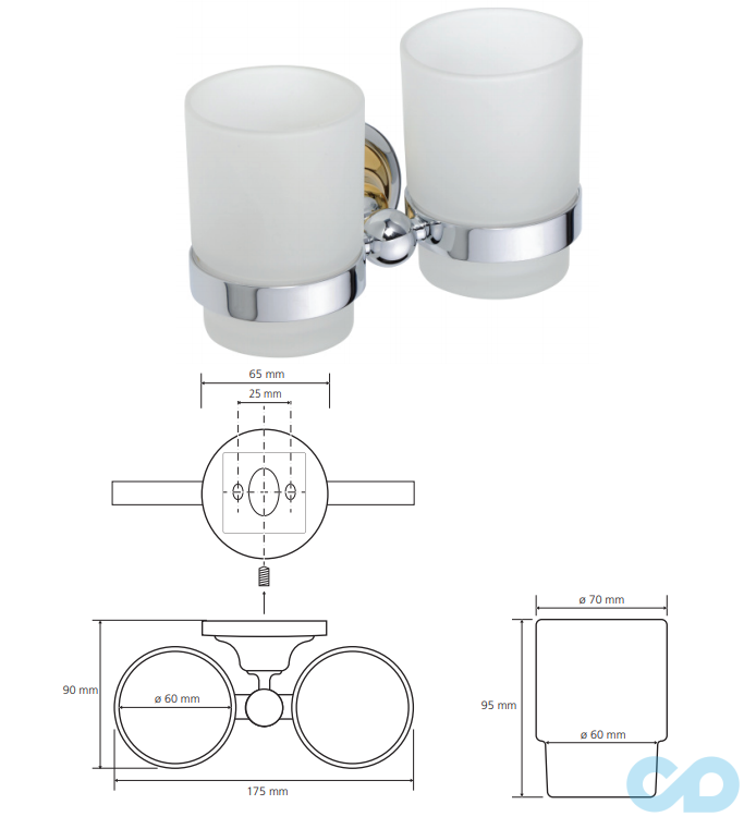 креслення Тримач зубних щіток зі склянкою Bemeta Beta 144210028 золото/хром подвійний