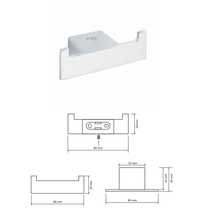 чертеж Крючок Bemeta Via 135006032 хром двойной