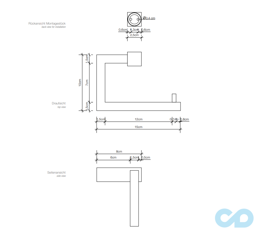 креслення Тримач туалетного паперу Decor Walther CORNER CO TPH3 0561500
