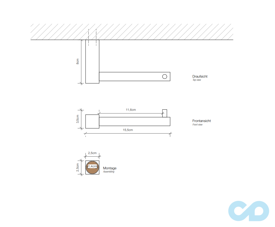 креслення Тримач туалетного паперу Decor Walther BLOQUE BQ TPH1 0570900