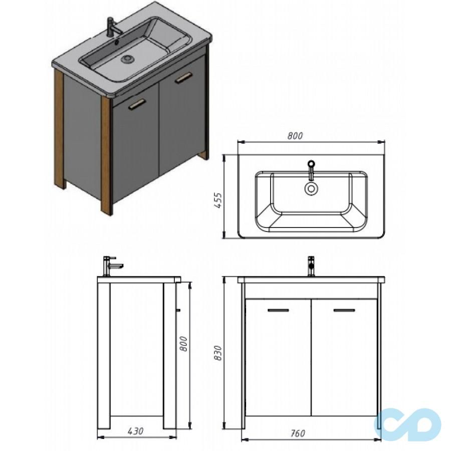 креслення Тумба з умивальником Juventa Brooklyn Br-80 біла