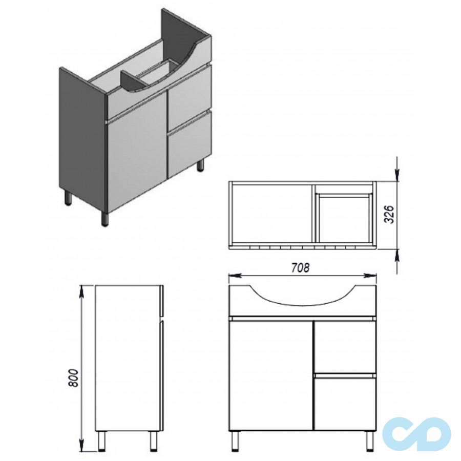 креслення Тумба з умивальником Juventa Monika M4-75 біла