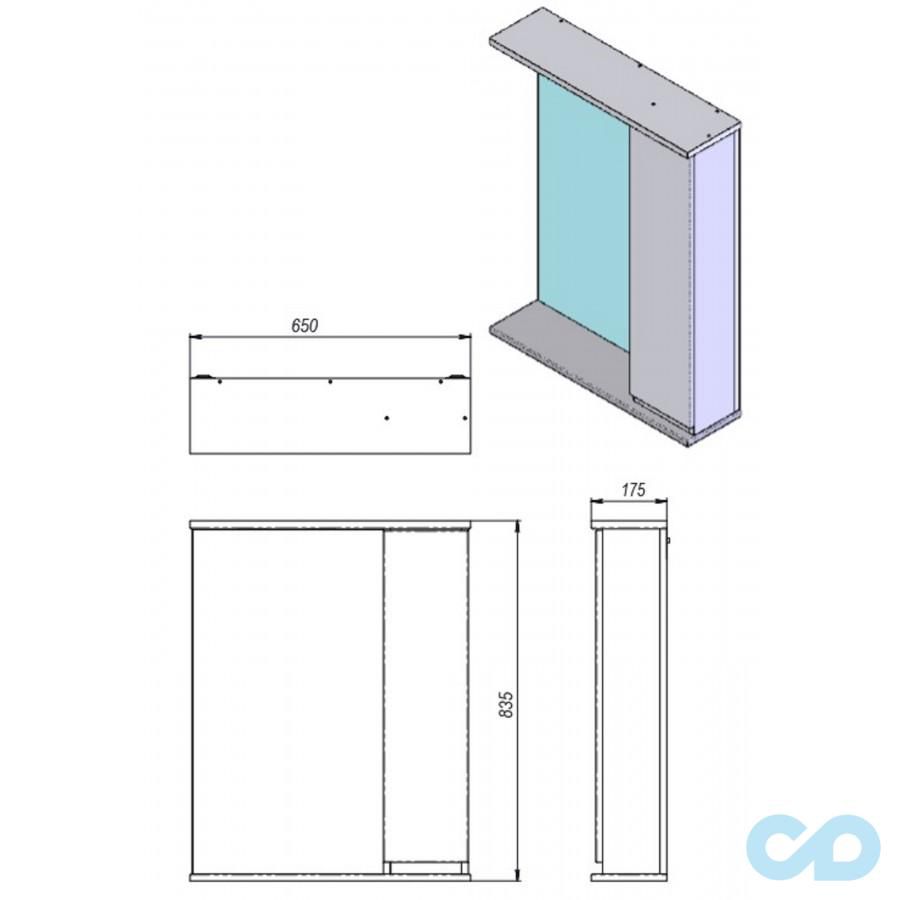 креслення Дзеркало Juventa Monika МШН32-65 біле праве
