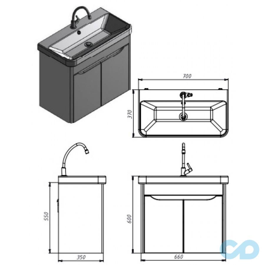 креслення Тумба з умивальником Juventa Livorno Lvr-70 біла